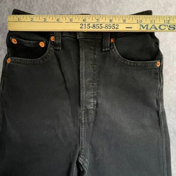 RE/DONE 70s Ultra High Rise Stove Pipe Jeans Womens Size 23 Black Retro Denim - Picture 13 of 16
